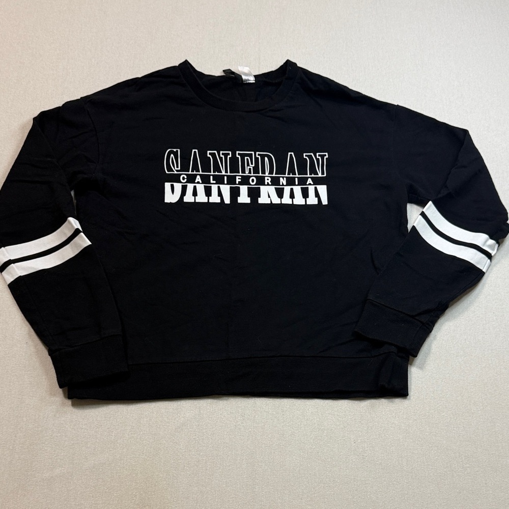 Divided Black Crewneck Sweater with White Accents